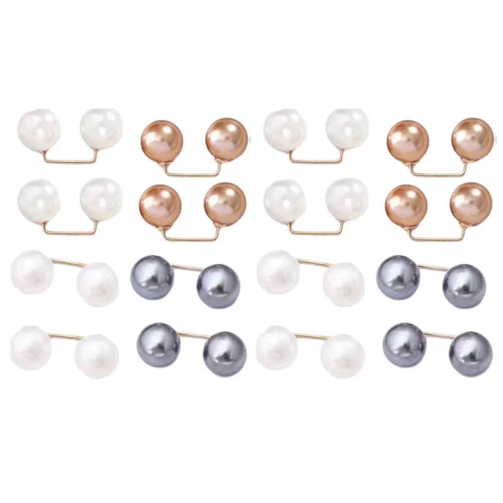 16Pcs Brooch Pins Anti-Exposure Neckline Safety Pins Artificial Pearl Clips for Women Girls Style 2