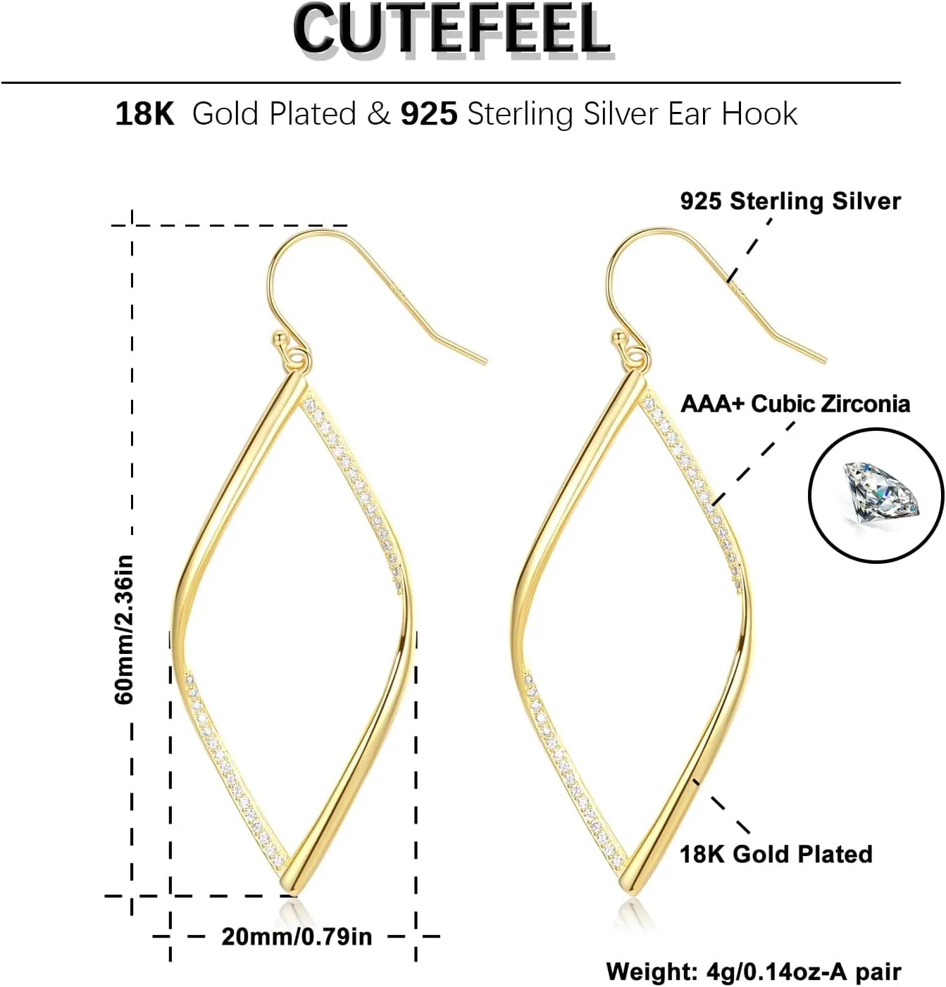 18K Gold Plated Dangle Earrings for Women, Gold Drop Dangling Earrings Hypoallergenic Jewelry Gift