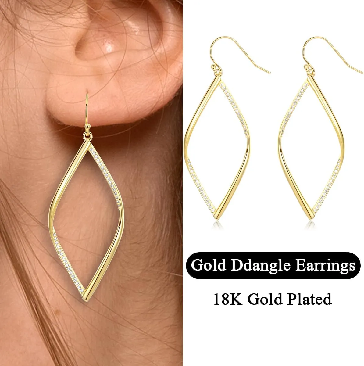 18K Gold Plated Dangle Earrings for Women, Gold Drop Dangling Earrings Hypoallergenic Jewelry Gift