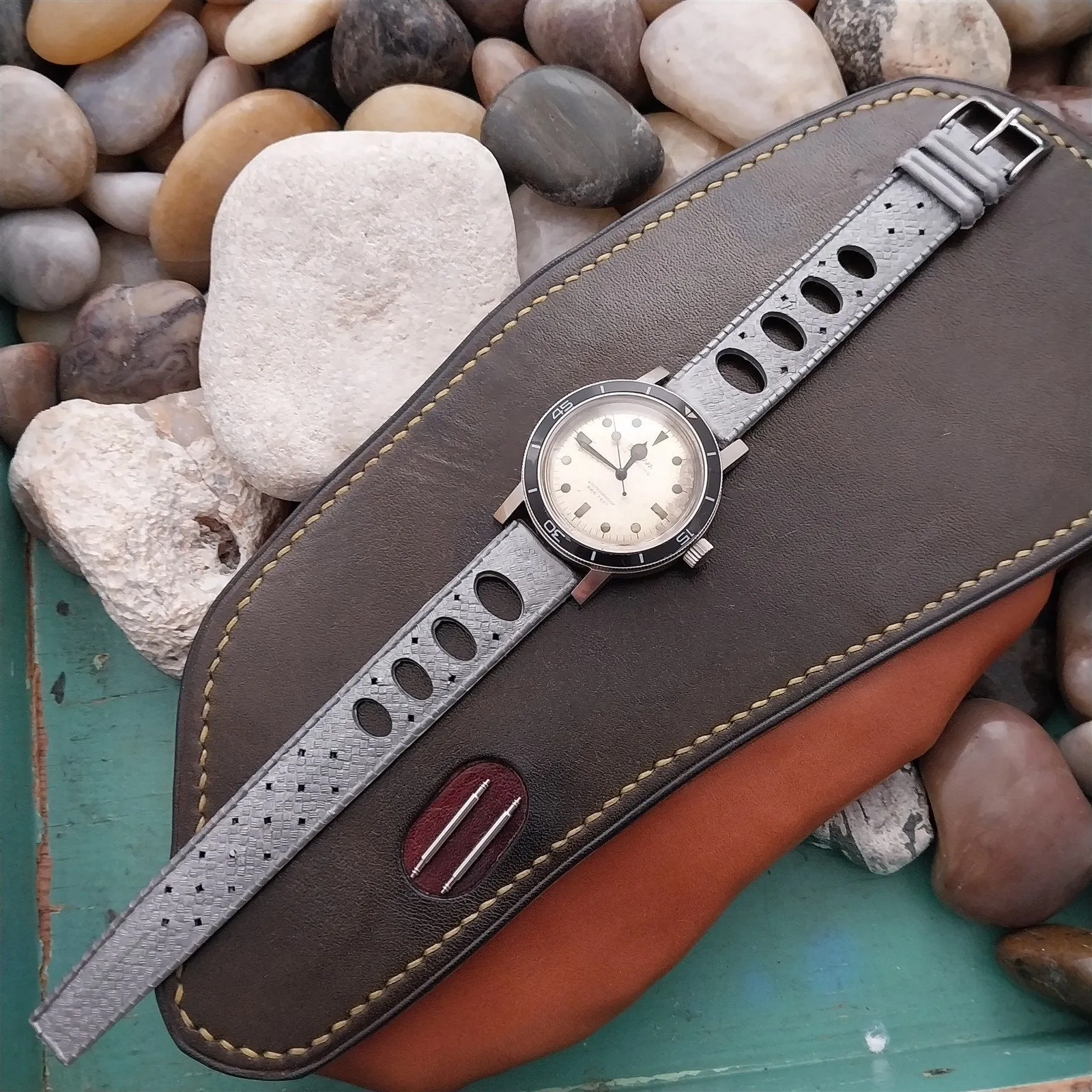 18mm Rally Skindiver Grey Tropical Dive Watch 1960s Unused Vintage Watch Band