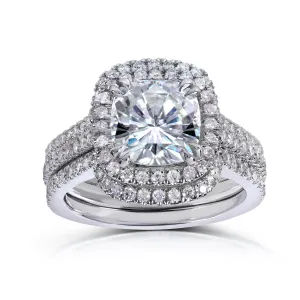 2-5/8ct.tw Original Cushion 7.5 Halo Bridal Stack - Forever One - Enhancer Bands