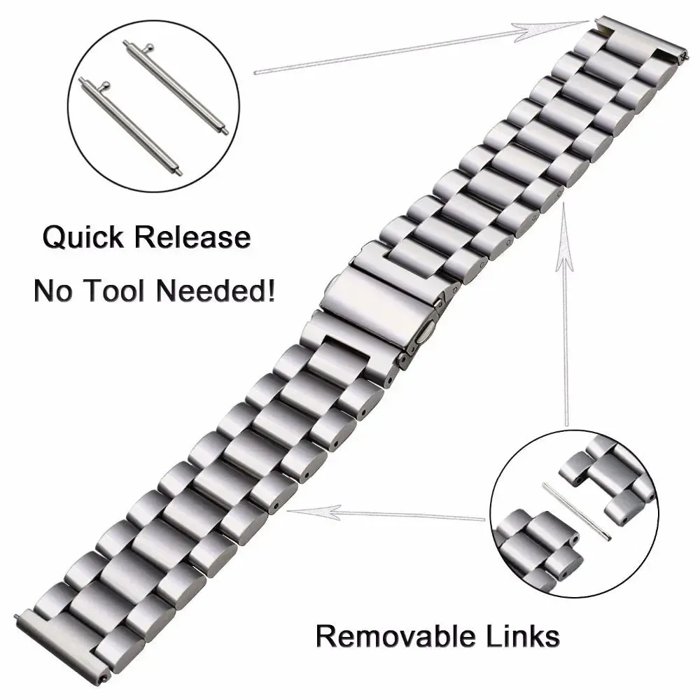 22mm 20mm Strap for Samsung Galaxy 7 6 5 4 40/44mm 6Classic Gear S3 Active2 Stainless Steel Bracelet for Huawei GT3 4Pro Amazfit