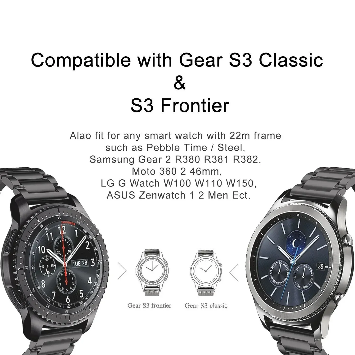 22mm 20mm Strap for Samsung Galaxy 7 6 5 4 40/44mm 6Classic Gear S3 Active2 Stainless Steel Bracelet for Huawei GT3 4Pro Amazfit