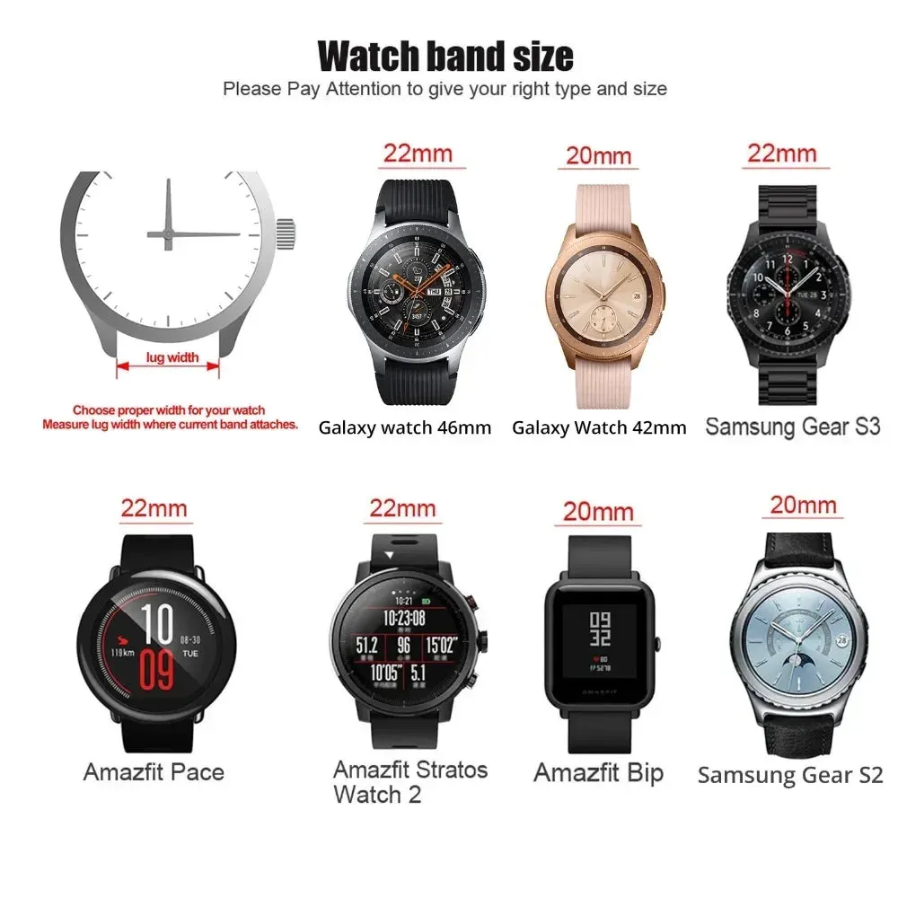 22mm 20mm Strap for Samsung Galaxy 7 6 5 4 40/44mm 6Classic Gear S3 Active2 Stainless Steel Bracelet for Huawei GT3 4Pro Amazfit