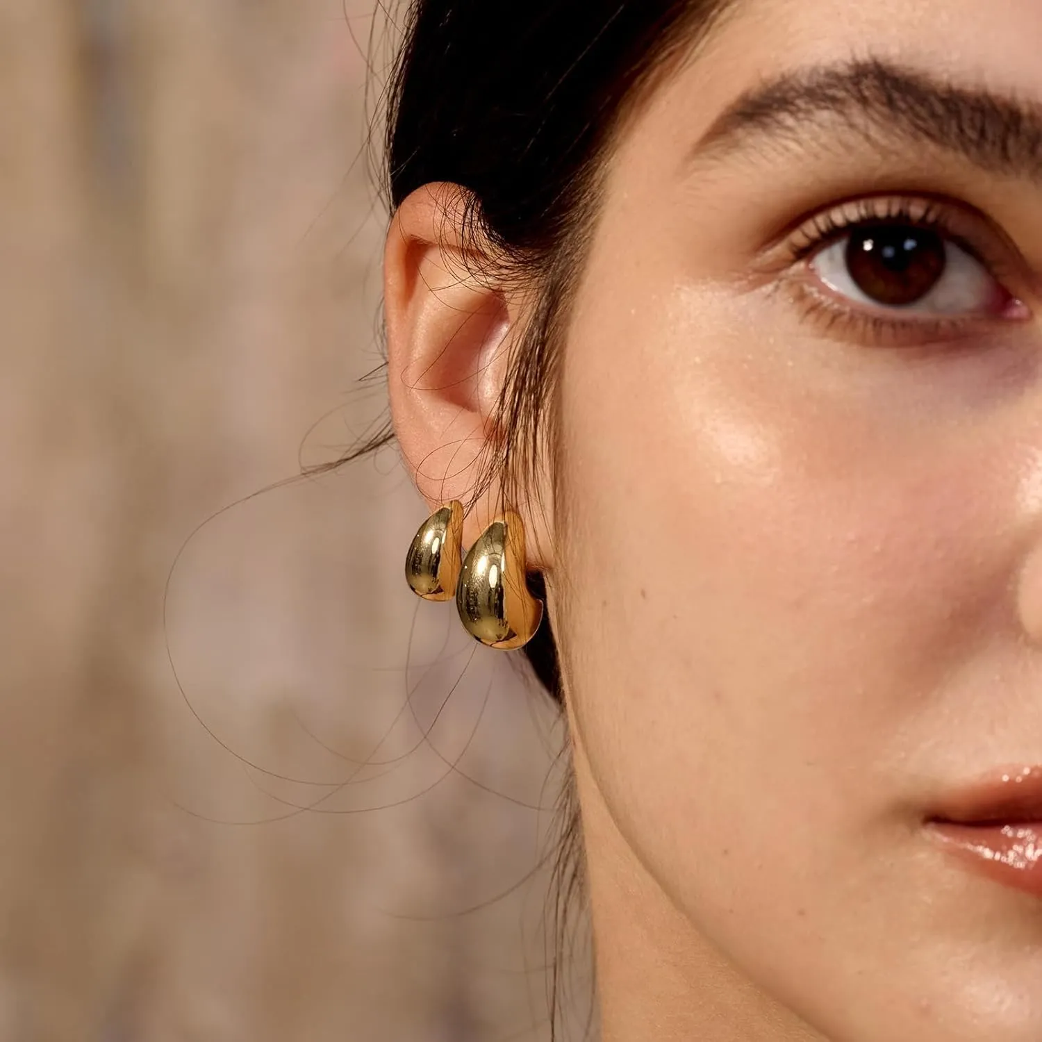 2/3 Pairs Chunky Gold Earrings, Gold Earrings for Women Thick Oval Stud Earrings Set Rectangle Hoop Earrings Trendy Gold Earrings Jewelry Gift