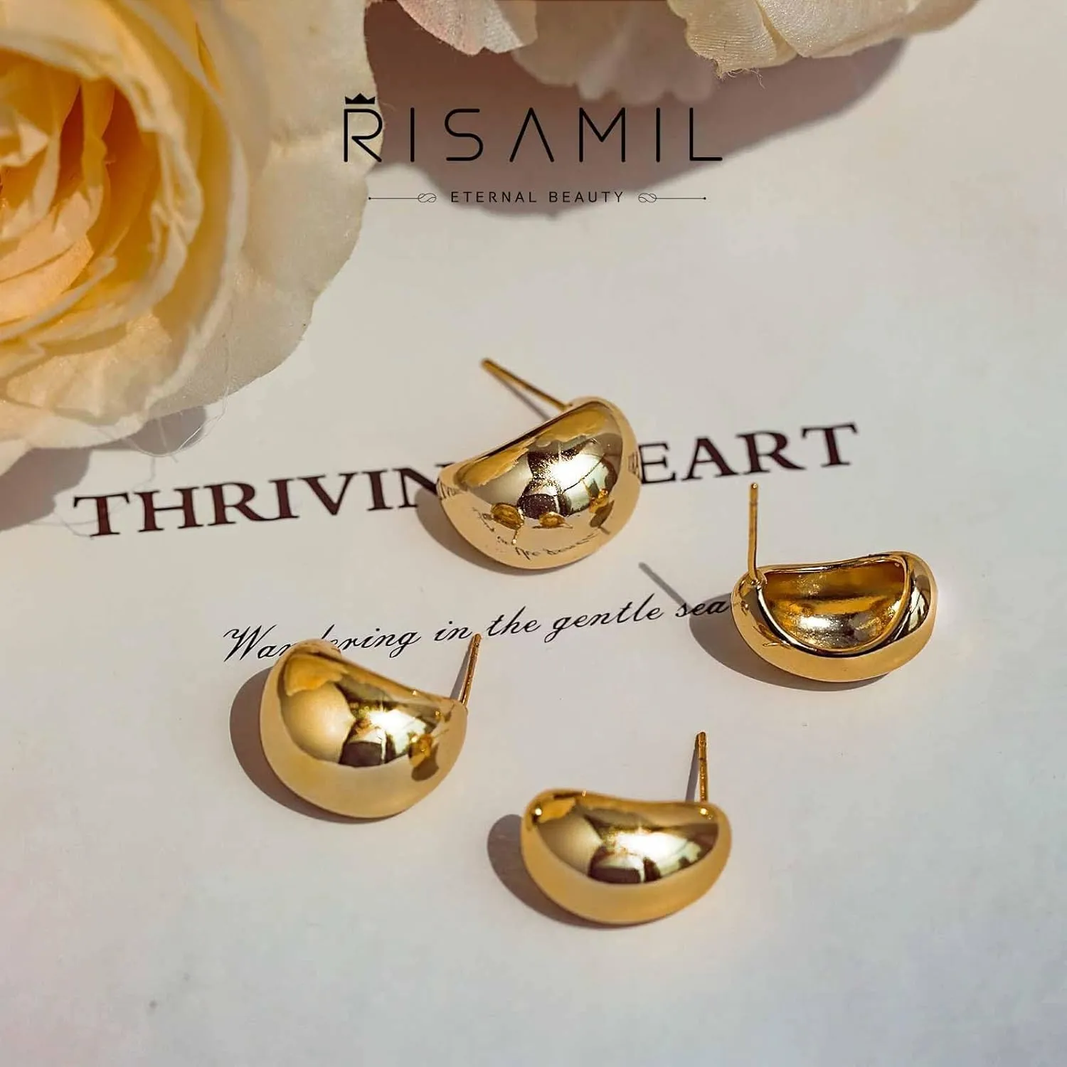 2/3 Pairs Chunky Gold Earrings, Gold Earrings for Women Thick Oval Stud Earrings Set Rectangle Hoop Earrings Trendy Gold Earrings Jewelry Gift