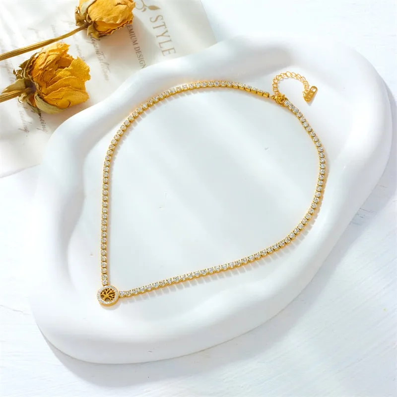 316L Stainless Steel Circular Tree Pendant Necklace For Women