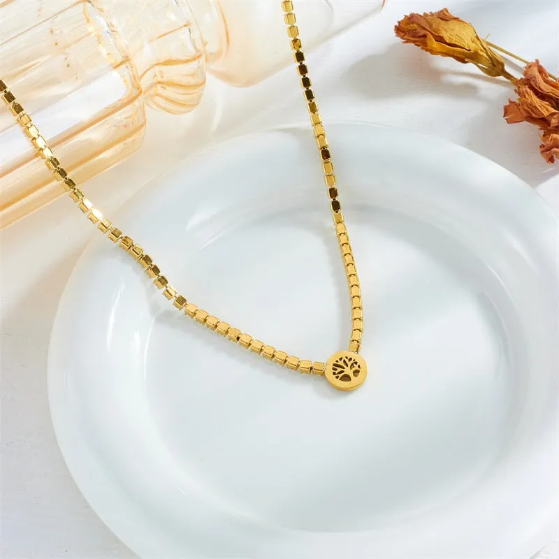 316L Stainless Steel Circular Tree Pendant Necklace For Women