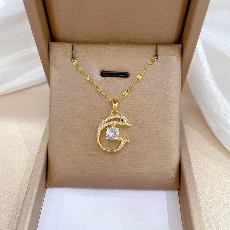316L Stainless Steel Creative Cute Dolphin Pendant Necklace For Women
