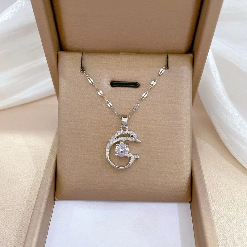 316L Stainless Steel Creative Cute Dolphin Pendant Necklace For Women