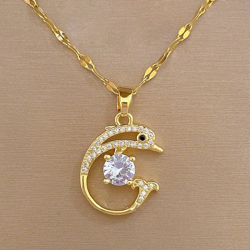 316L Stainless Steel Creative Cute Dolphin Pendant Necklace For Women
