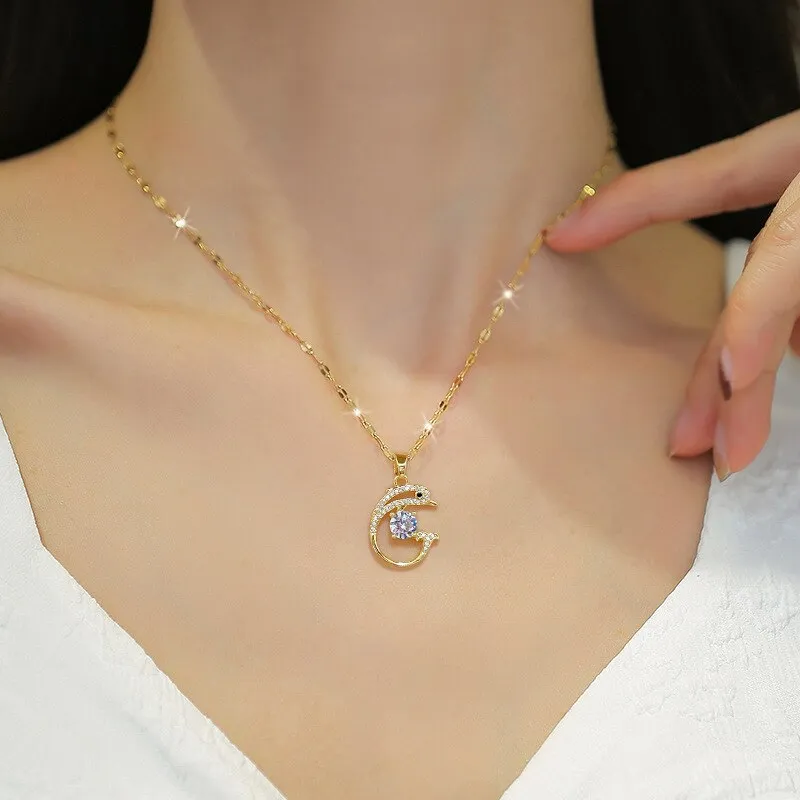 316L Stainless Steel Creative Cute Dolphin Pendant Necklace For Women