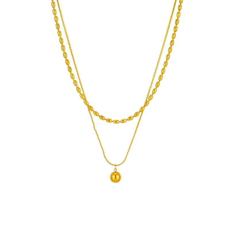 316L Stainless Steel Gold Color Beads Balls Pendant Necklace For Women