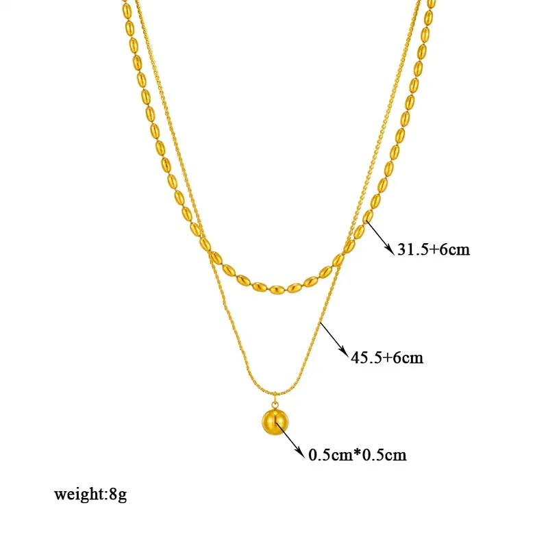 316L Stainless Steel Gold Color Beads Balls Pendant Necklace For Women