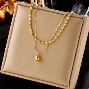 316L Stainless Steel Gold Color Beads Balls Pendant Necklace For Women