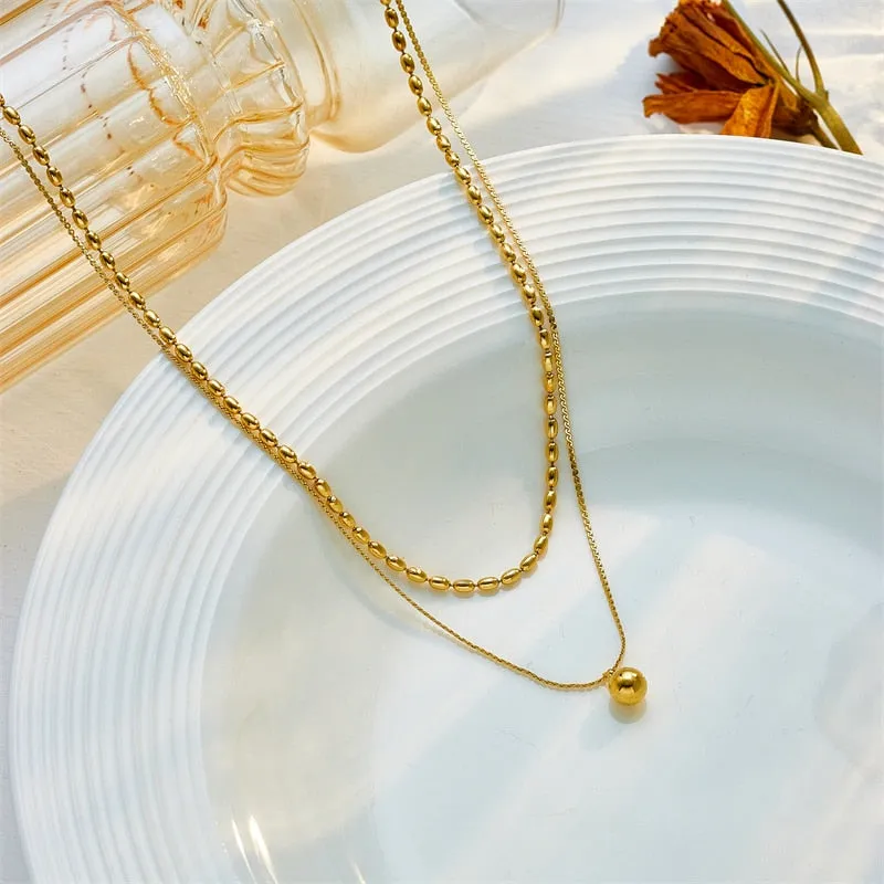 316L Stainless Steel Gold Color Beads Balls Pendant Necklace For Women