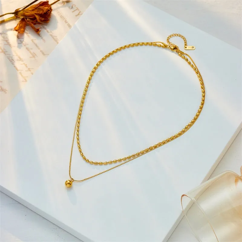 316L Stainless Steel Gold Color Beads Balls Pendant Necklace For Women