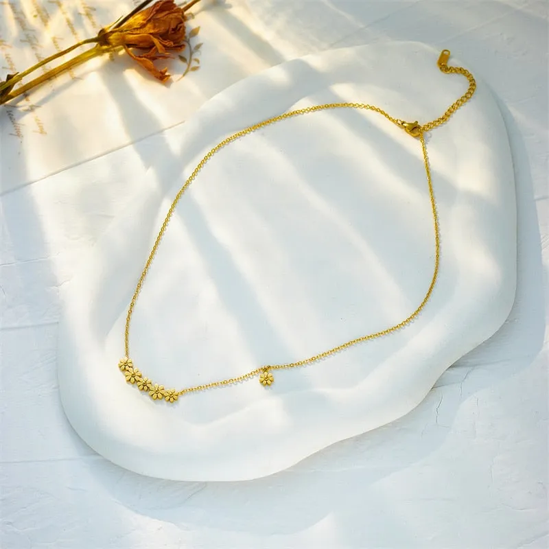 316L Stainless Steel Gold Color Small Flowers Pendant Necklace For Women