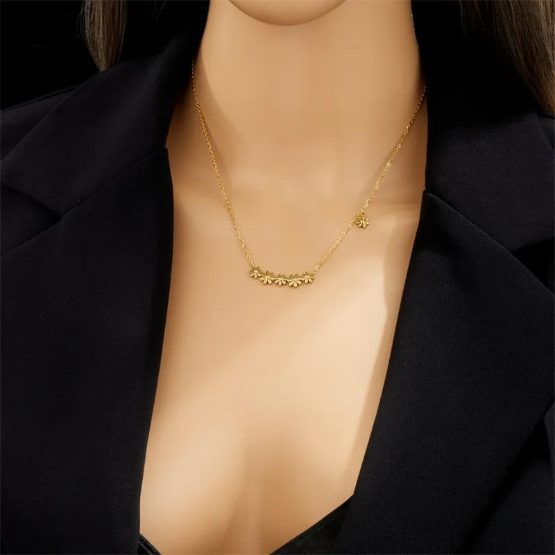 316L Stainless Steel Gold Color Small Flowers Pendant Necklace For Women