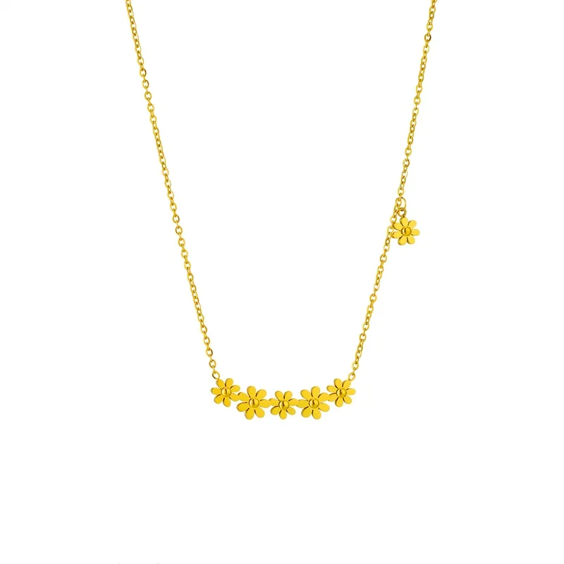 316L Stainless Steel Gold Color Small Flowers Pendant Necklace For Women
