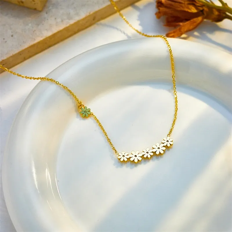 316L Stainless Steel Gold Color Small Flowers Pendant Necklace For Women