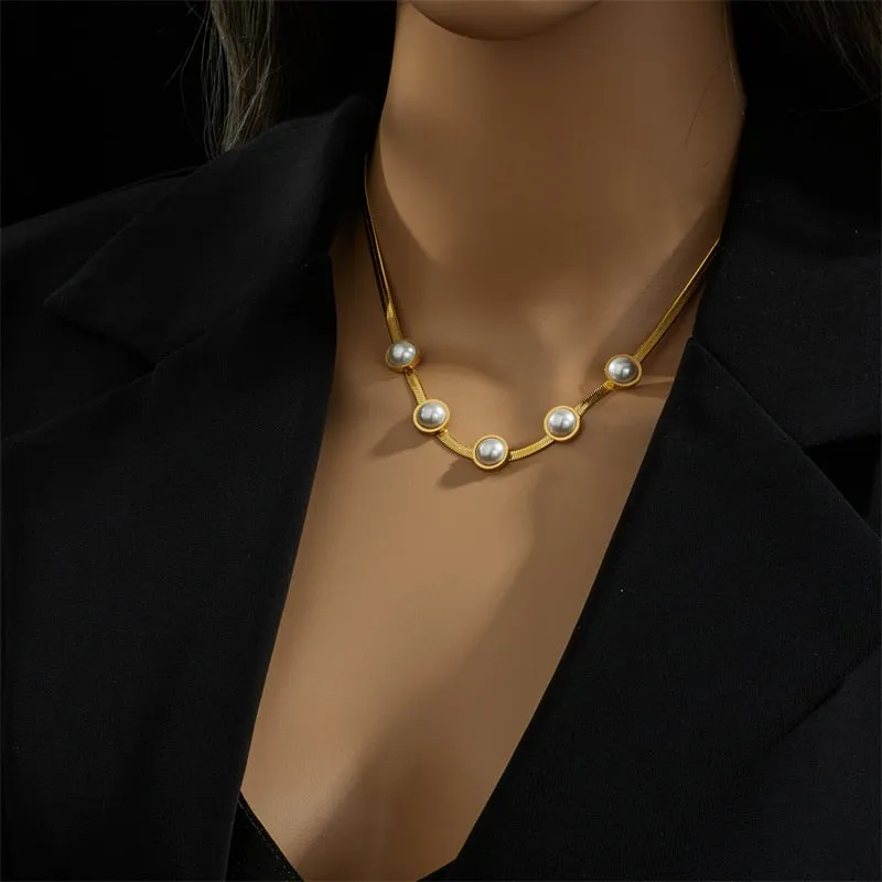 316L Stainless Steel Large Round Pearl Chokers Necklace For Women