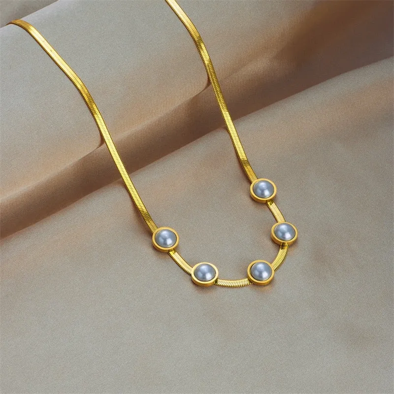 316L Stainless Steel Large Round Pearl Chokers Necklace For Women