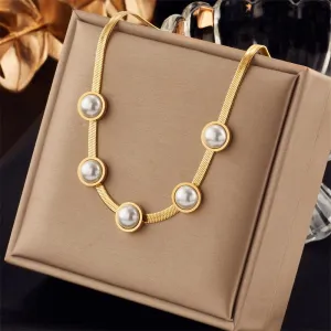 316L Stainless Steel Large Round Pearl Chokers Necklace For Women