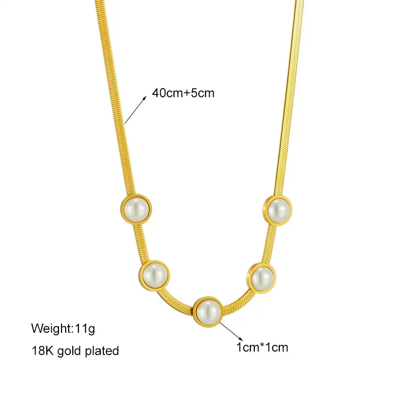 316L Stainless Steel Large Round Pearl Chokers Necklace For Women