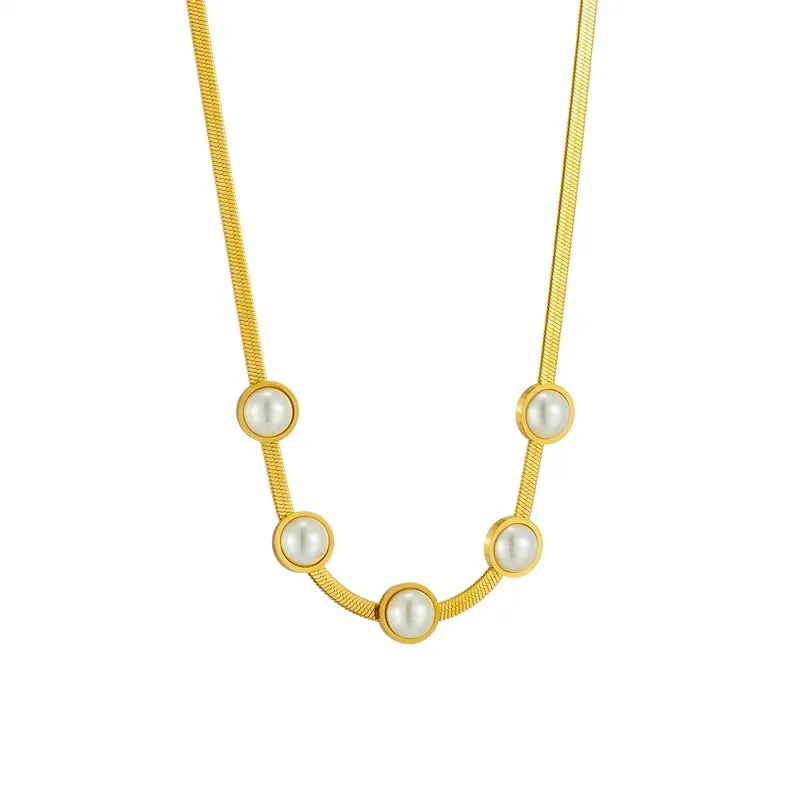 316L Stainless Steel Large Round Pearl Chokers Necklace For Women