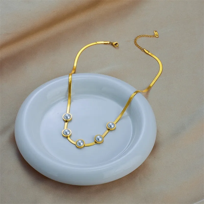 316L Stainless Steel Large Round Pearl Chokers Necklace For Women