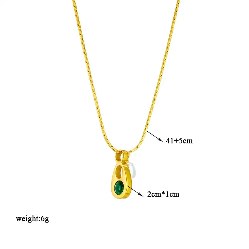 316L Stainless Steel Pearl Oval Water Drop Pendant Necklace For Women