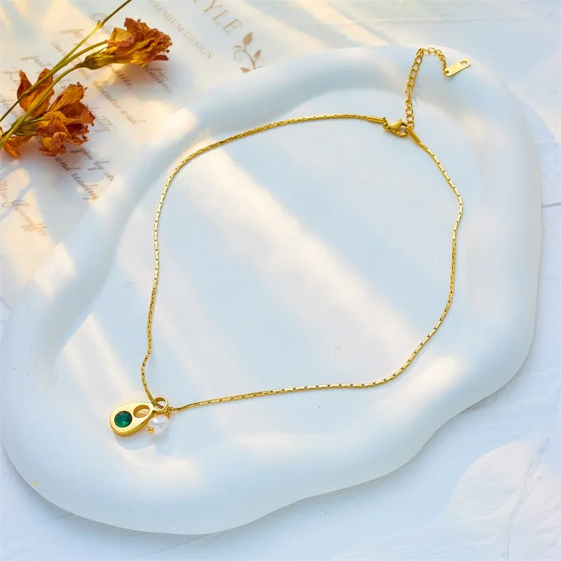 316L Stainless Steel Pearl Oval Water Drop Pendant Necklace For Women
