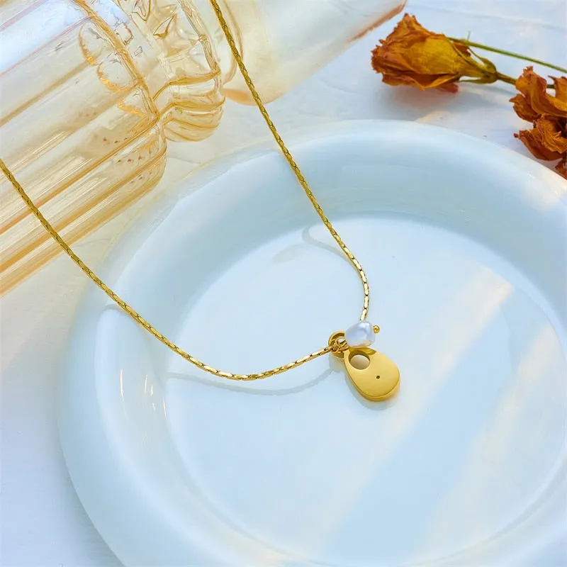 316L Stainless Steel Pearl Oval Water Drop Pendant Necklace For Women