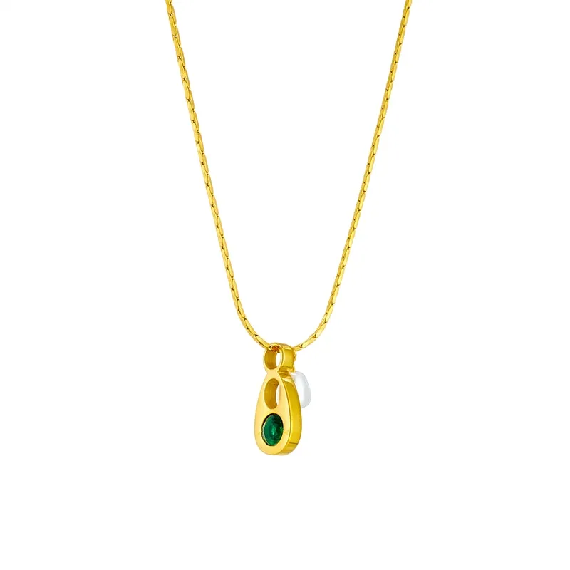 316L Stainless Steel Pearl Oval Water Drop Pendant Necklace For Women