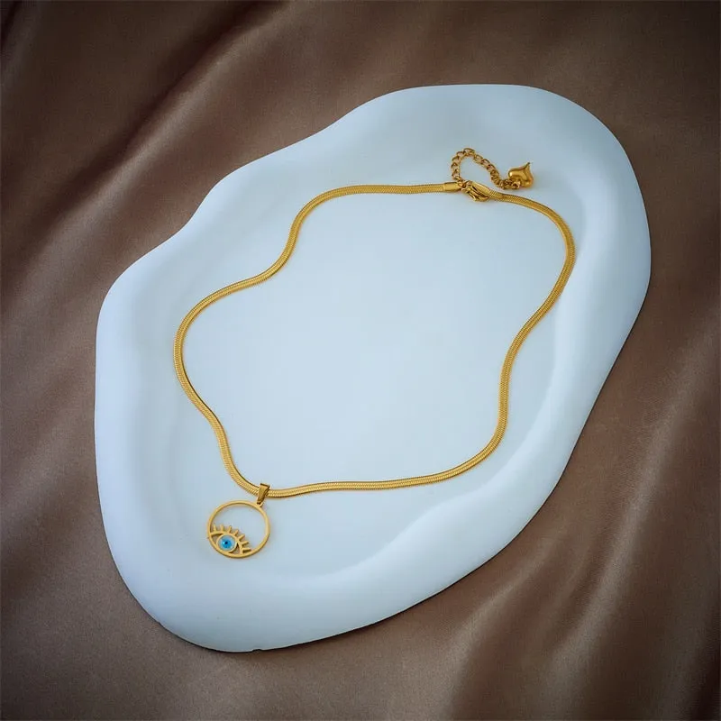 316L Stainless Steel Round Cutout Eye Pendant Necklace For Women
