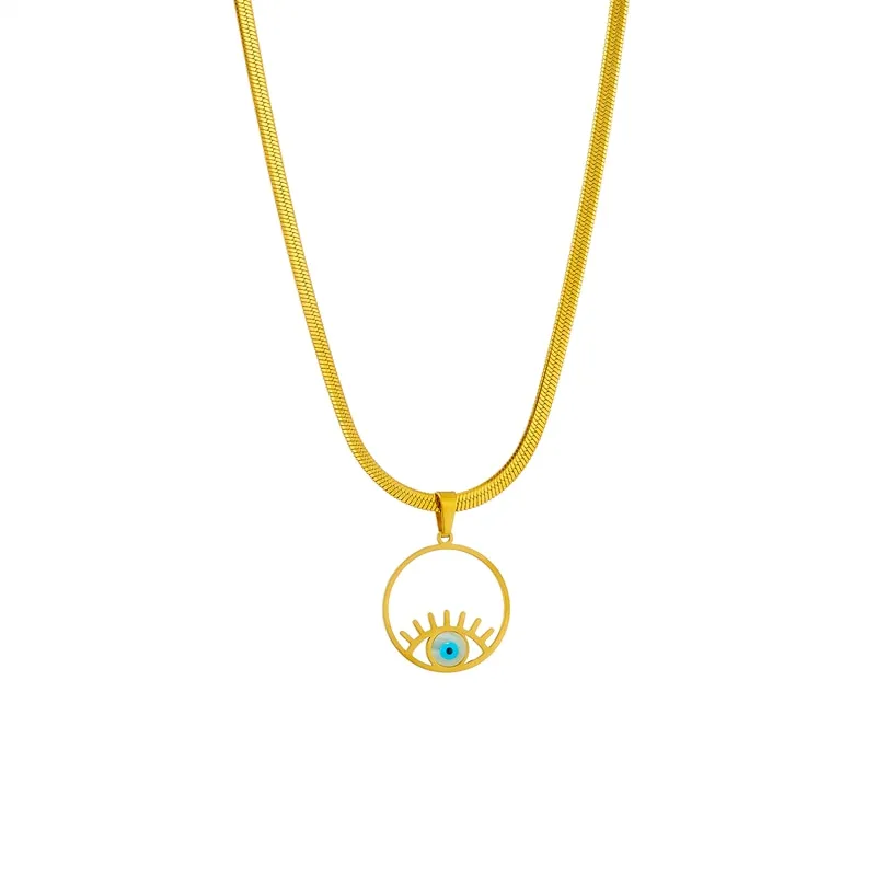 316L Stainless Steel Round Cutout Eye Pendant Necklace For Women