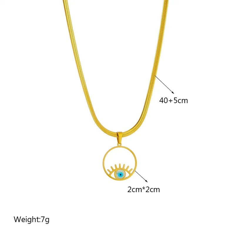 316L Stainless Steel Round Cutout Eye Pendant Necklace For Women