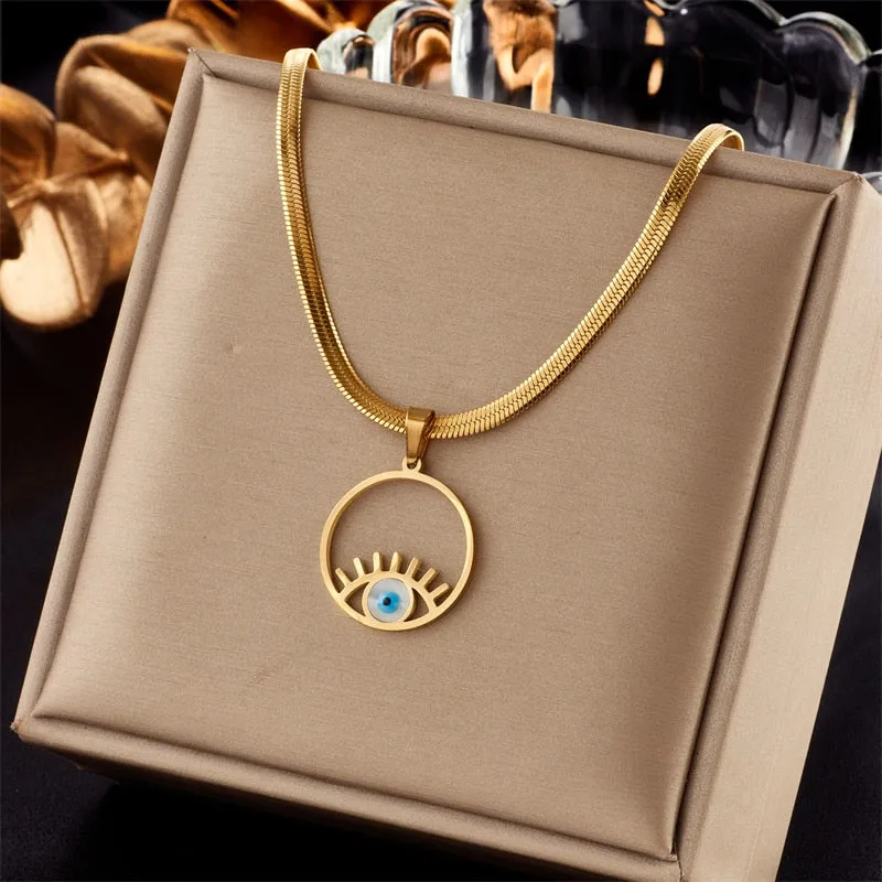 316L Stainless Steel Round Cutout Eye Pendant Necklace For Women