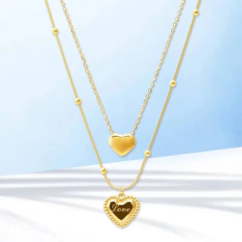 316L Stainless Steel Sweet Love Heart 2 Layers Pendant Necklace For Women
