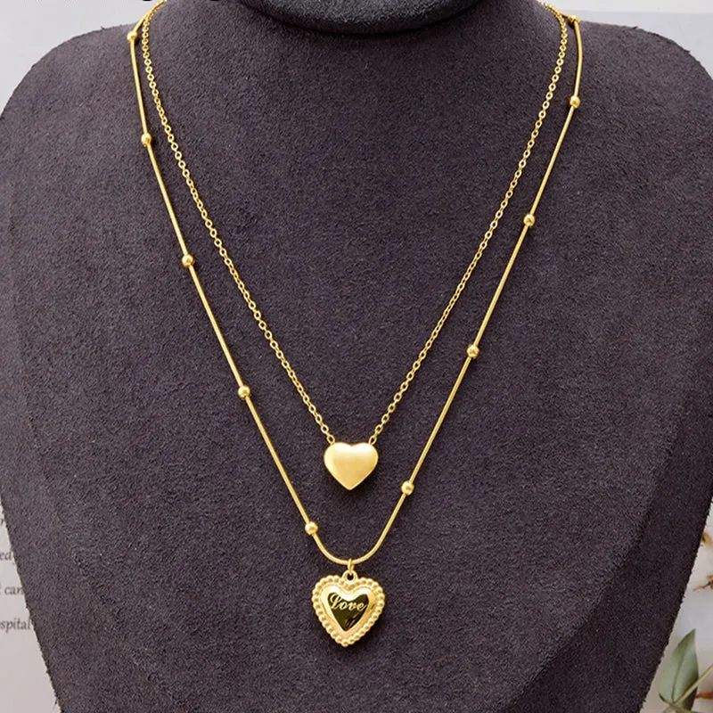 316L Stainless Steel Sweet Love Heart 2 Layers Pendant Necklace For Women