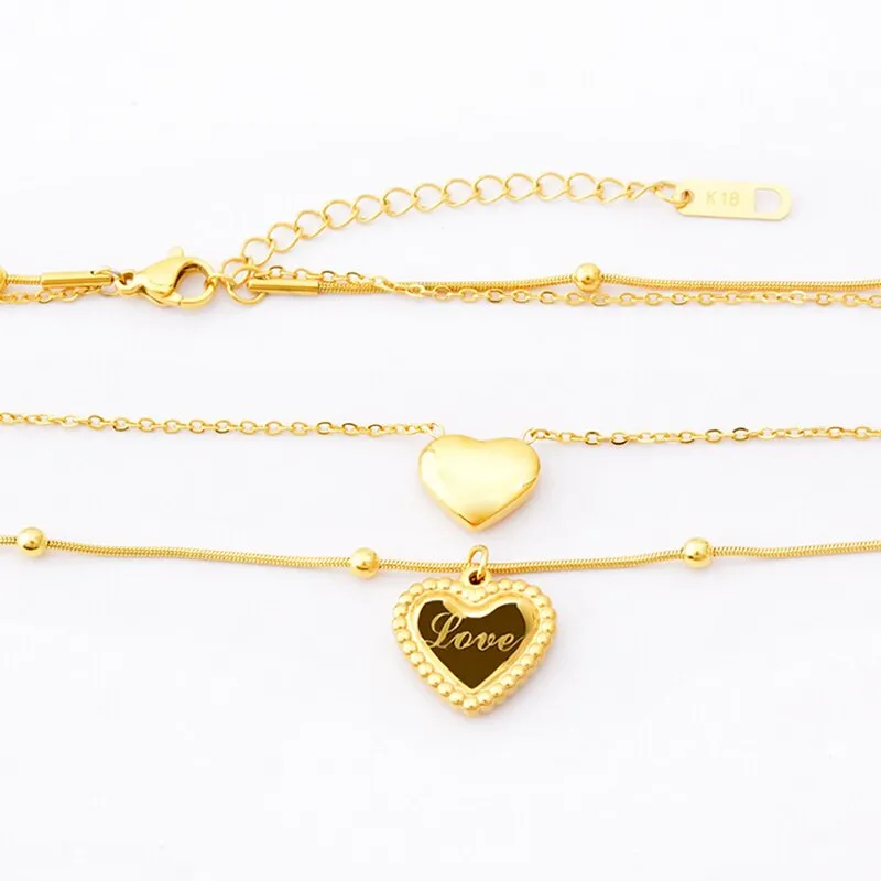 316L Stainless Steel Sweet Love Heart 2 Layers Pendant Necklace For Women