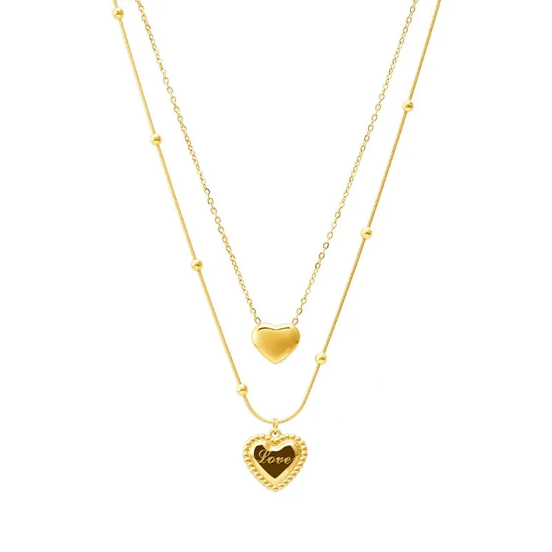 316L Stainless Steel Sweet Love Heart 2 Layers Pendant Necklace For Women