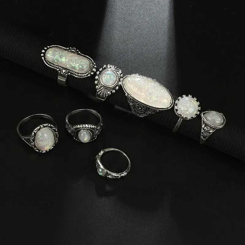 8 Piece Opal Goddess Ring Set