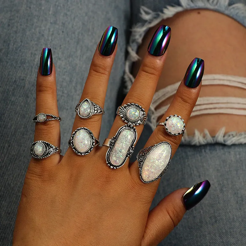 8 Piece Opal Goddess Ring Set