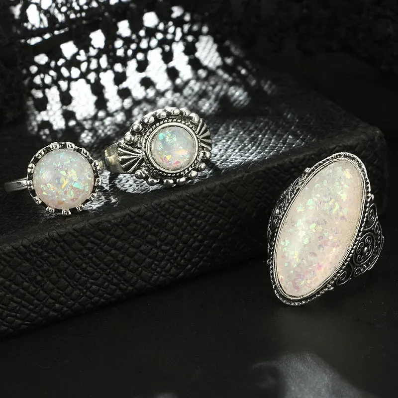 8 Piece Opal Goddess Ring Set