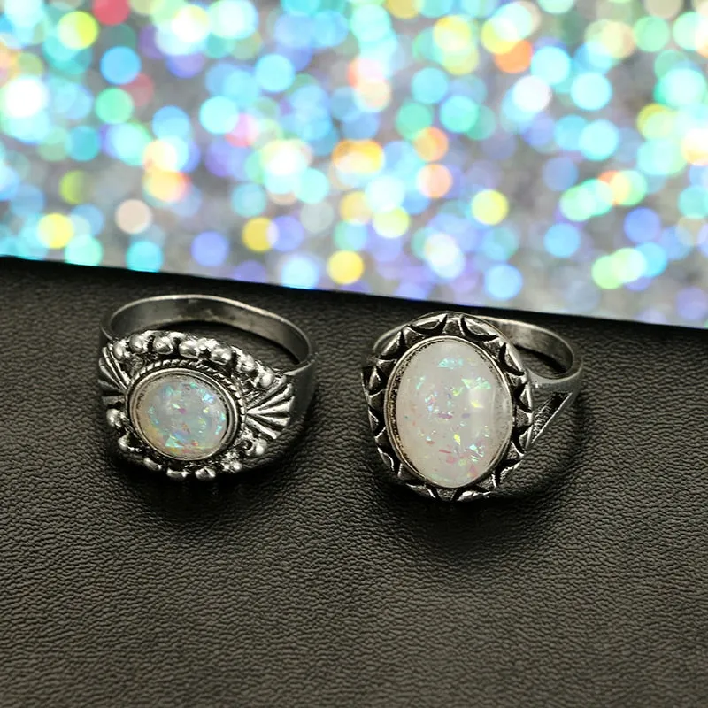 8 Piece Opal Goddess Ring Set