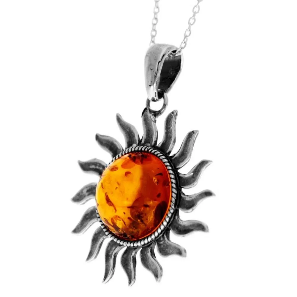 925 Sterling Silver & Baltic Amber Large Star / Sun Pendant - 1753
