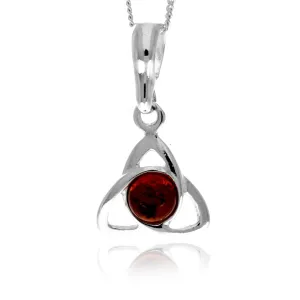 925 Sterling Silver & Genuine Baltic Amber Celtic Small Pendant - 764