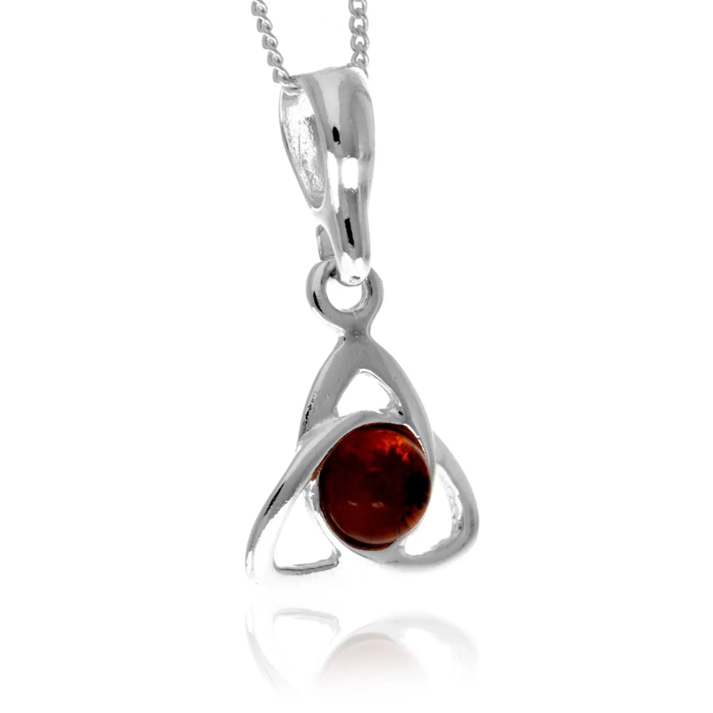 925 Sterling Silver & Genuine Baltic Amber Celtic Small Pendant - 764
